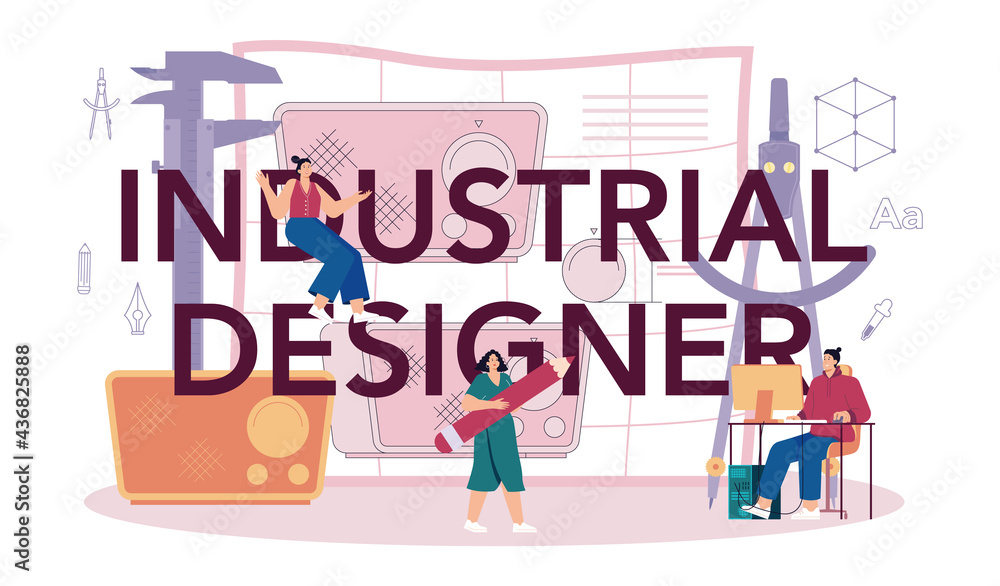 Industrial designer typographic header. Artist creating modern environment