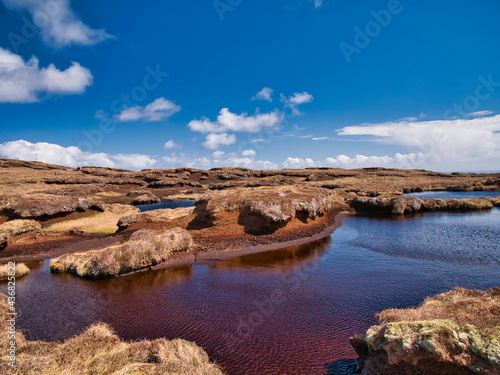 Peat wetland on the south side of the hill of the Ward of Bressay on the island of Bressay, Shetland, UK - taken on a sunny day in spring.