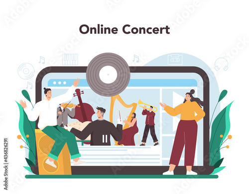 Professional musician playing musical instruments online service or platform