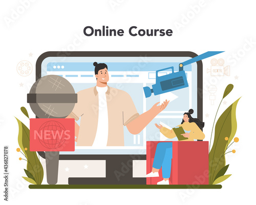 TV presenter online service or platform. Television host in a studio