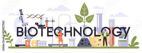 Biotechnology industry sector of economy typographic header.