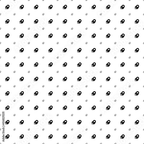 Square seamless background pattern from black real estate location symbols are different sizes and opacity. The pattern is evenly filled. Vector illustration on white background