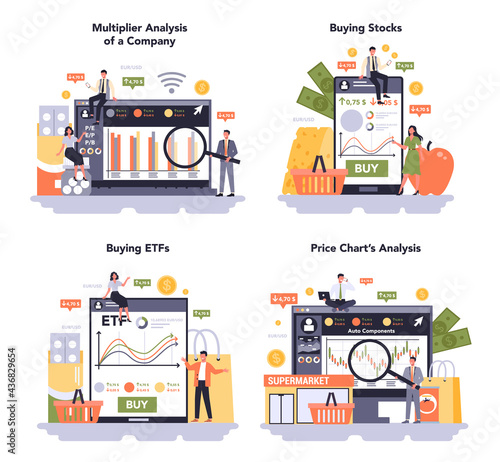 Food and staples retailing industry online service or platform set.