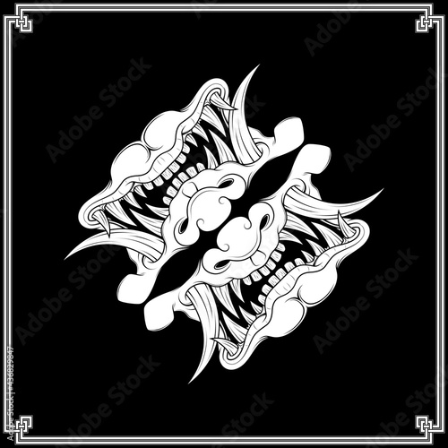 Vector design of japanese demon hannya bandana, japanese culture hannya demon mask
