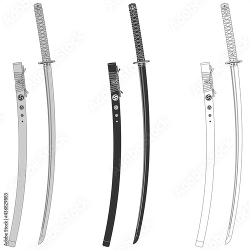 Vector design of a katana samurai swords, katana sword from ancient feudal japan, used by samurai warriors