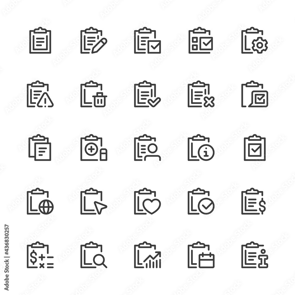 Clipboard, Checklist, Petition, Project Management. Simple Interface Icons for Web and Mobile Apps. Editable Stroke. 32x32 Pixel Perfect.