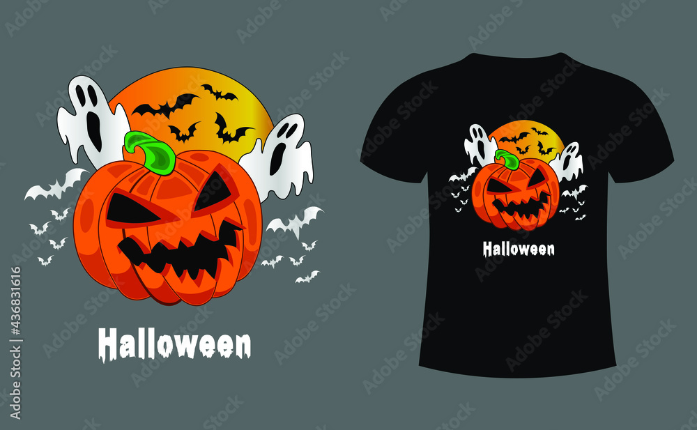 Halloween T-Shirt Design. Halloween Vector Graphic. Halloween horror T-Shirt illustration. ghost t-shirt design. Beautiful and eye-catching Halloween T- Shirt Векторный объект Stock