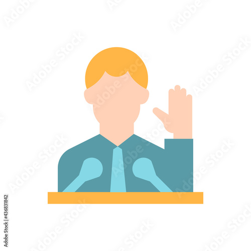 Political elite vector flat color icon. Public demonstration, speaker from government. High status of influence. Person avatar. Cartoon style clip art for mobile app. Isolated RGB illustration