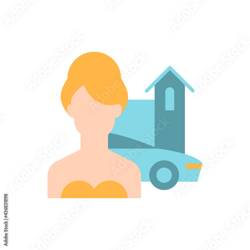 Upper class vector flat color icon. Woman of high status in society. Luxury lifestyle. Rich person. Social type. Person avatar. Cartoon style clip art for mobile app. Isolated RGB illustration