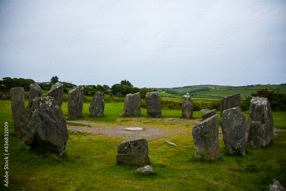 Spring landscape in Drombeg megaliths in Ireland