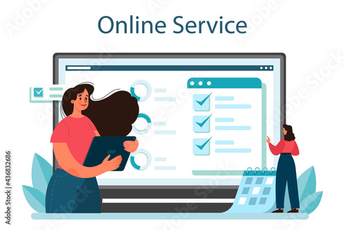 Briefing online service or platform. Business people with a relevant information