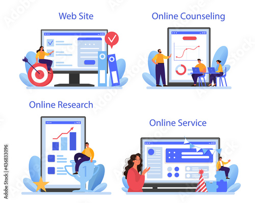 Corporate relations online service or platform set. Business ethics.