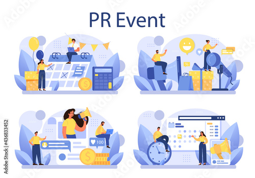 PR event set. Celebration or meeting organization as a PR campaign