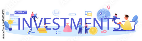 Investments typographic header. Investings involvement, project investment