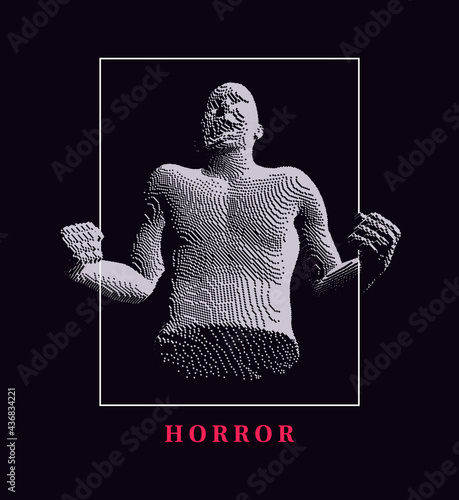 Scary man with shocked expression. Man shouting. Voxel art. 3D vector illustration.