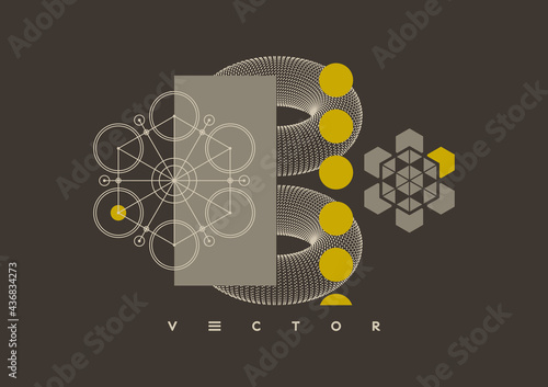 Abstract mechanical scheme. The torus consisting of points. Geometric shape for design. Technology style. Vector illustration.