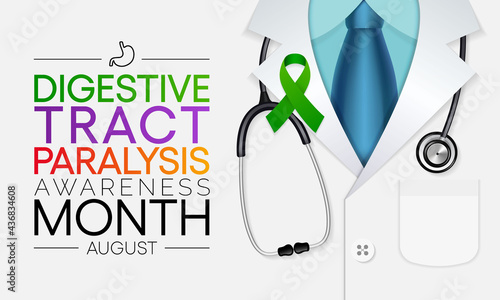 Digestive tract paralysis awareness month is observed every year in August. refers to an inconsistent movement of certain parts which turn poses challenges to the smooth operation of the gut. vector