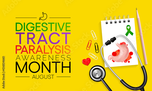 Digestive tract paralysis awareness month is observed every year in August. refers to an inconsistent movement of certain parts which turn poses challenges to the smooth operation of the gut. vector