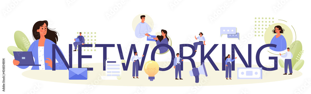 Networking typographic header. Employees collaboration, establishment of Networking typographic header. Employees collaboration, establishment of