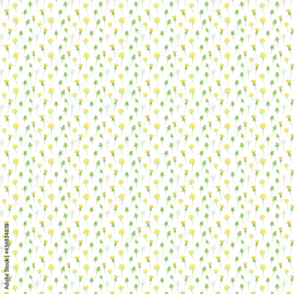 endless pattern of small dandelions on a white background endless pattern of small dandelions on a white background