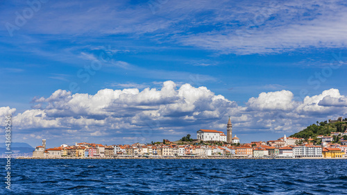 Принти на полотні View from the sea of the picturesque town of Piran