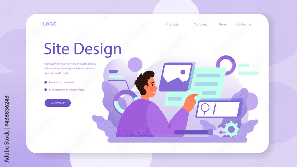 Web site design web banner or landing page. Presenting content Web site design web banner or landing page. Presenting content