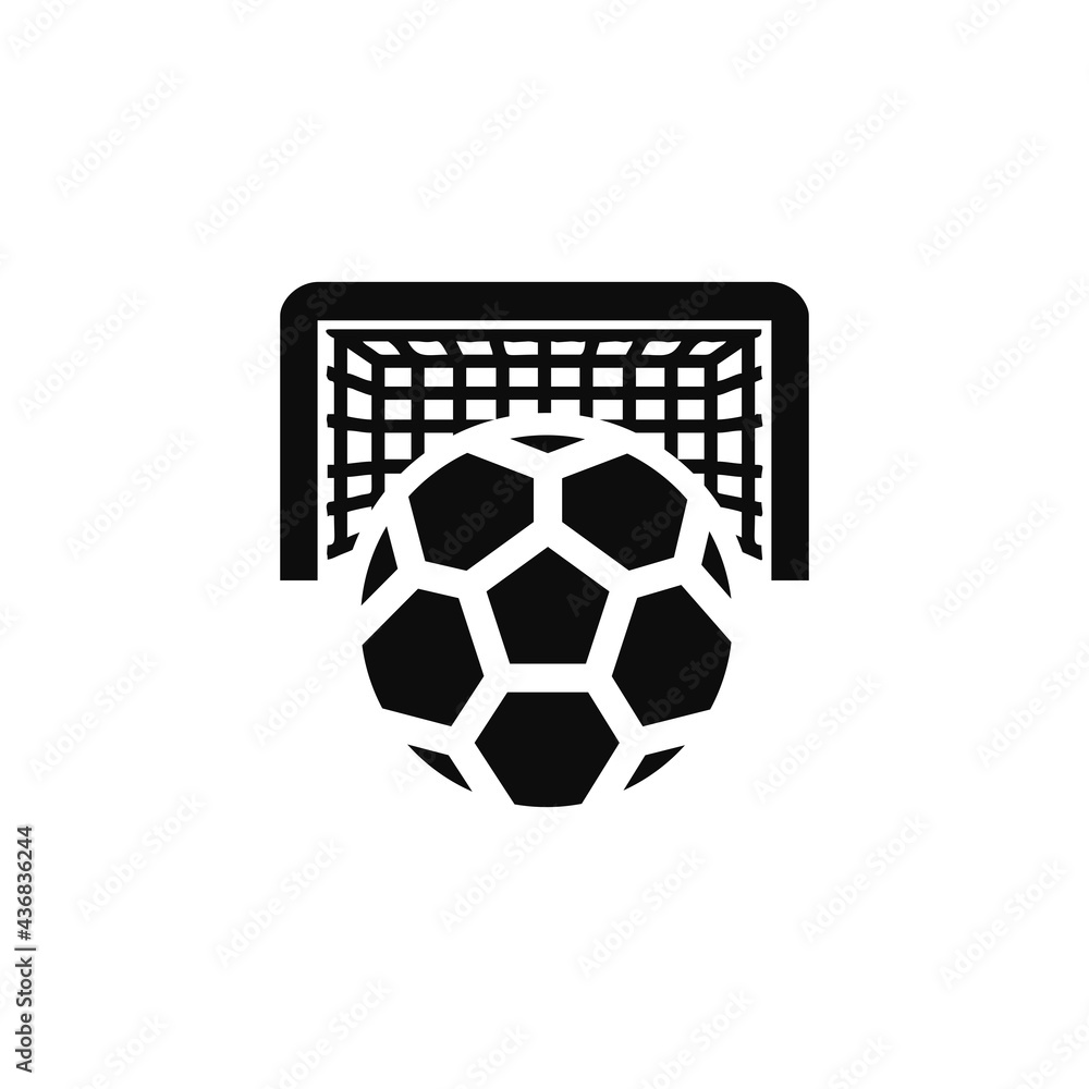 Obraz premium Penalty kick vector icon. Soccer ball and gate symbol. Football gate with a ball on penalty point.