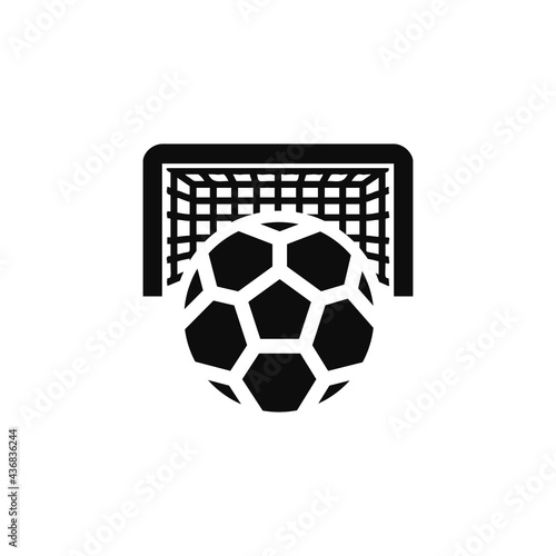 Penalty kick vector icon. Soccer ball and gate symbol. Football gate with a ball on penalty point.