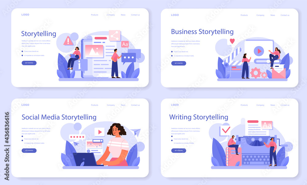 Storytelling web banner or landing page set. Professional speechwriter Storytelling web banner or landing page set. Professional speechwriter