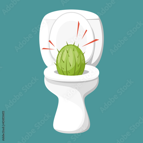 Hemorrhoids, medical concept of toilet bowl with cactus, the problem of going to the toilet.