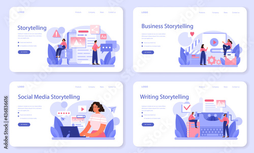 Storytelling web banner or landing page set. Professional speechwriter
