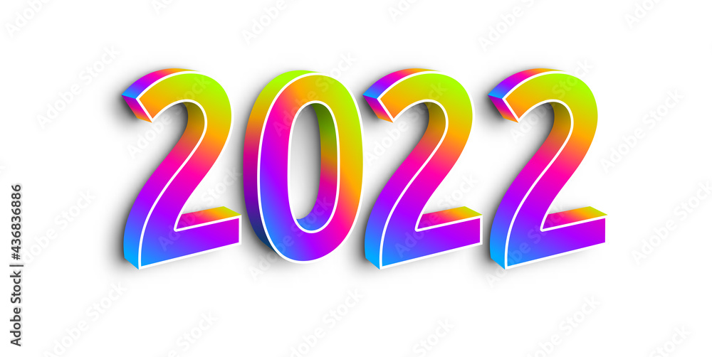 Neon Numbers 2022 on White Background. Neon Numbers 2022 on White Background.