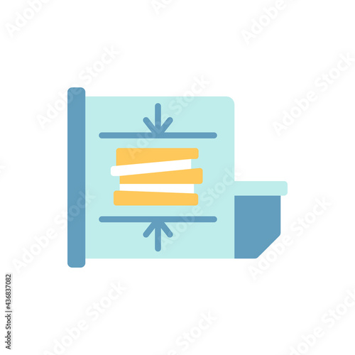 Trash compactor vector flat color icon. Mechanism for reducing material size. Processing waste material, biomass through compaction. Cartoon style clip art for mobile app. Isolated RGB illustration