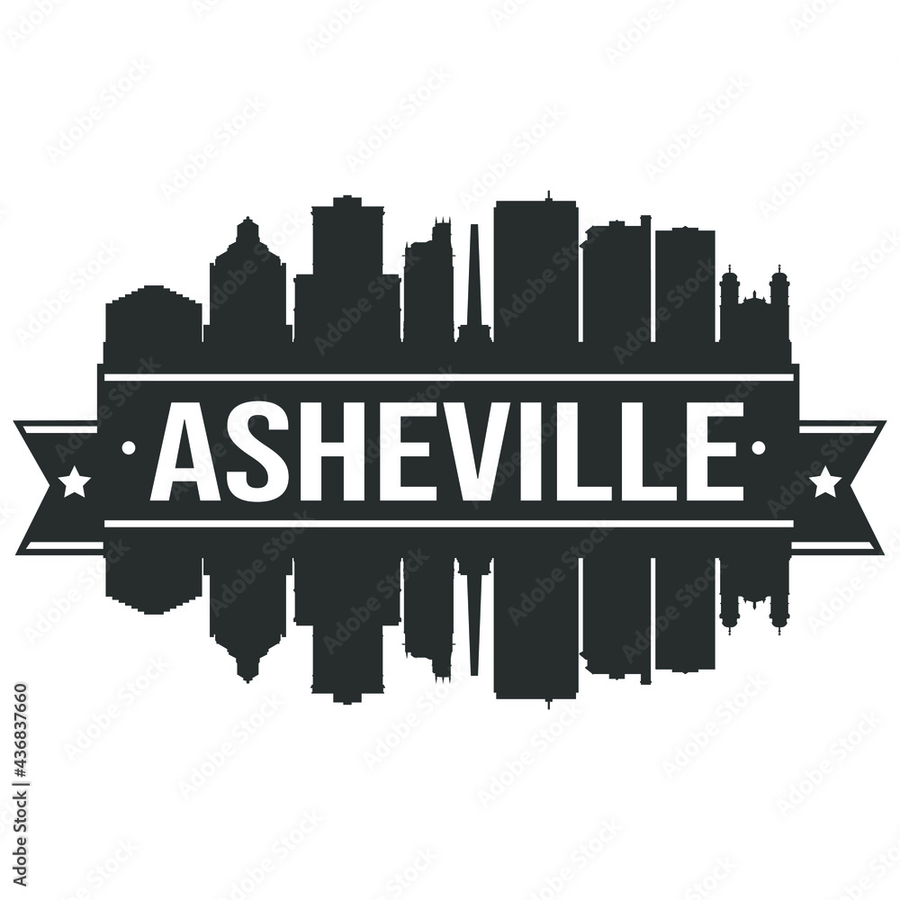 Asheville North Carolina. Skyline Silhouette City. Cityscape Design Vector. Famous Monuments Tourism.