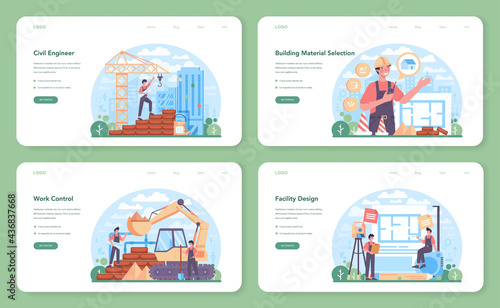 Civil engineer web banner or landing page set. Professional occupation