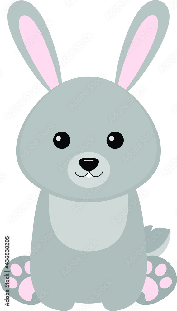 Obraz premium Cartoon Rabbit. Vector illustration of cute sitting rabbit in flat style.