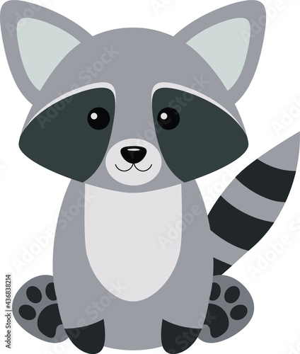 Cartoon Raccoon. Vector illustration of cute sitting raccoon in flat style.