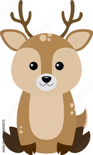 Cartoon Fawn. Vector illustration of cute sitting fawn in flat style.