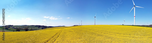 Windkraft Anlagen und Rapsfelder im Sauerland zwischen Eisborn und Enkhausen photo