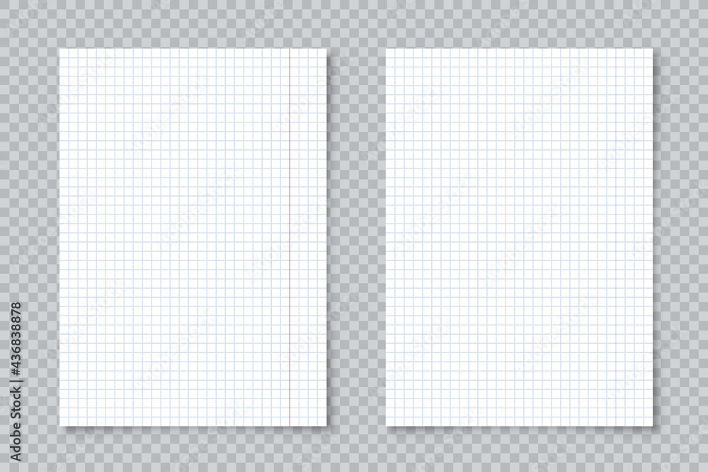 Blank lined paper sheets in A4 format on transparent background. Notebook page, document. Design template or mockup. Vector illustration. Blank lined paper sheets in A4 format on transparent background. Notebook page, document. Design template or mockup. Vector illustration.