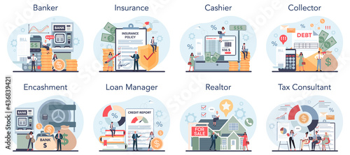 Financial profession set. Providing financial operations and commercial