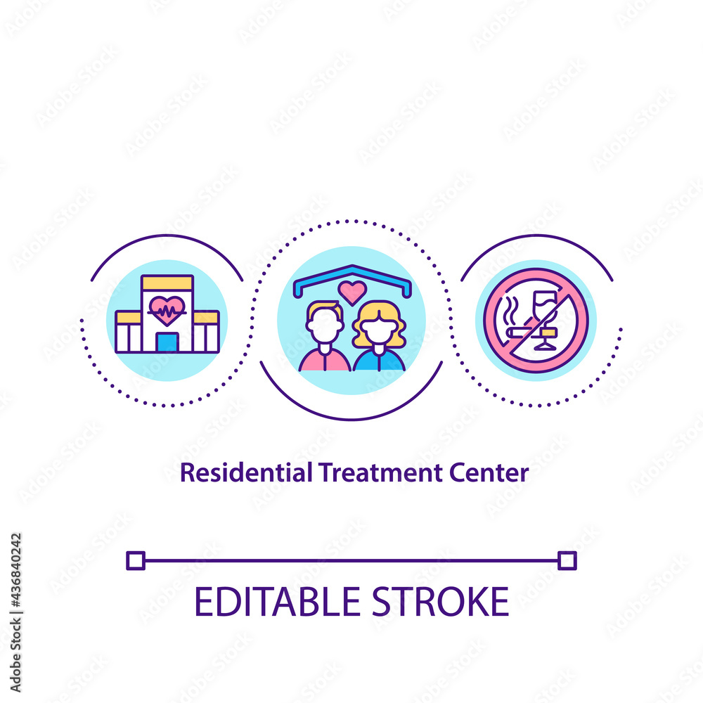 Residential treatment center concept icon. Health care facility for helping people. Cure addiction abstract idea thin line illustration. Vector isolated outline color drawing. Editable stroke