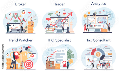 Financial or business profession set. Providing financial operations