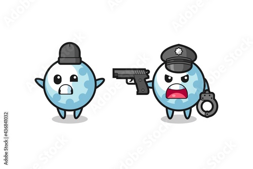 illustration of golf robber with hands up pose caught by police