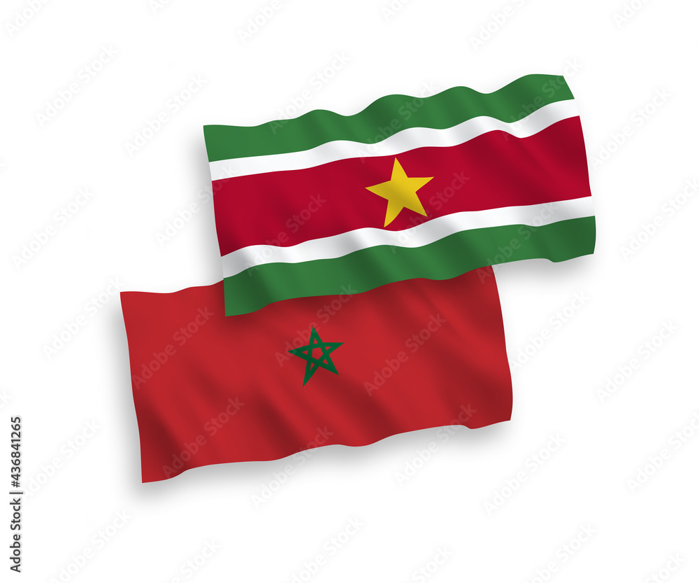 Fototapeta premium Flags of Republic of Suriname and Morocco on a white background