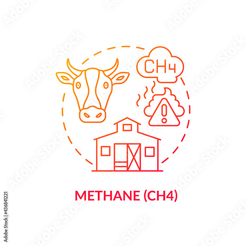 Methane concept icon. CH4 abstract idea thin line illustration. Greenhouse effect contribution. Atmospheric concentration. Global warming potential. Vector isolated outline color drawing