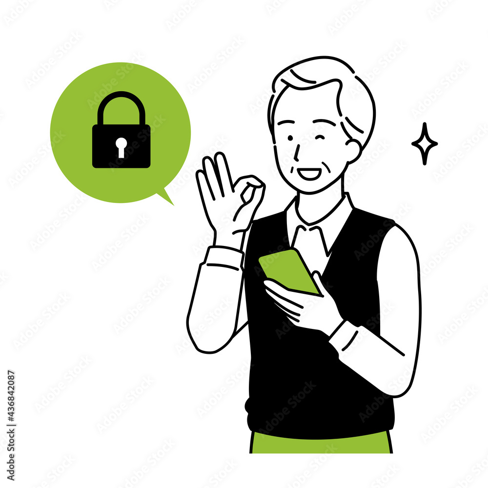Illustration of a senior who operates a smartphone, a smile. Illustration of a senior who operates a smartphone, a smile.