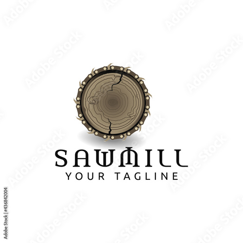 Sawmill emblem isolated on white background