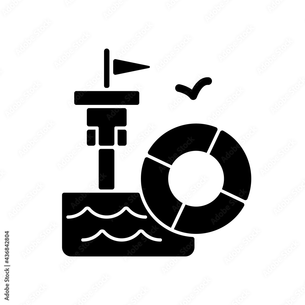 Lifeguarding training black glyph icon. First aid. Water emergencies prevention and responding. Preparation for potential saving lives. Silhouette symbol on white space. Vector isolated illustration Lifeguarding training black glyph icon. First aid. Water emergencies prevention and responding. Preparation for potential saving lives. Silhouette symbol on white space. Vector isolated illustration