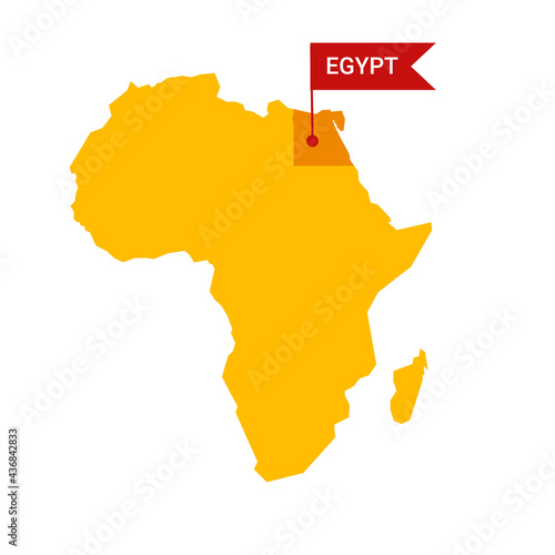 Egypt on an Africa s map with word Egypt on a flag-shaped marker.